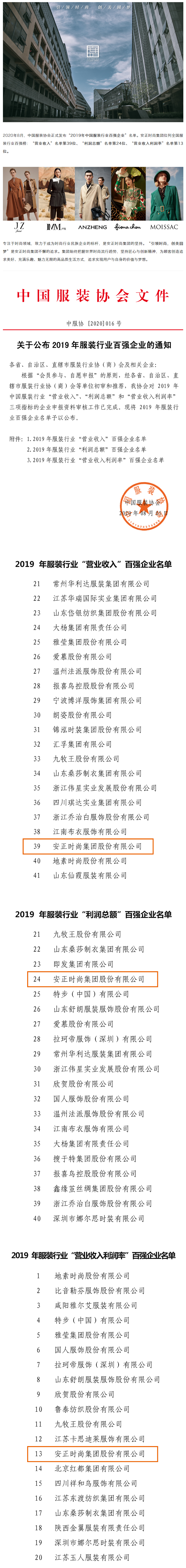 喜报丨安正时尚集团荣登“2019年度中国服装行业百强企业”名单！.jpg